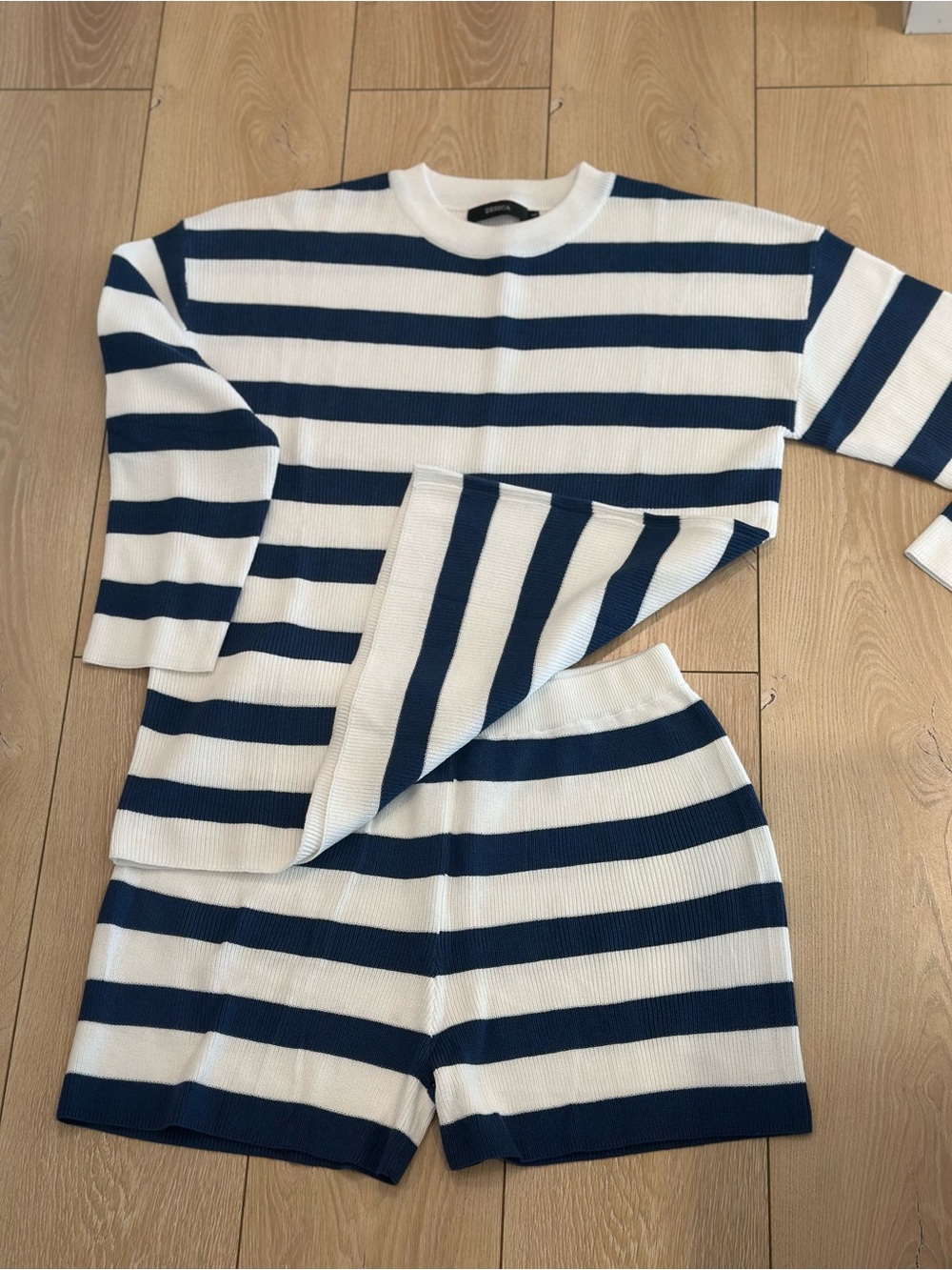ZESICA Knit Matching Set Striped Top & Shorts Lounge Set L New